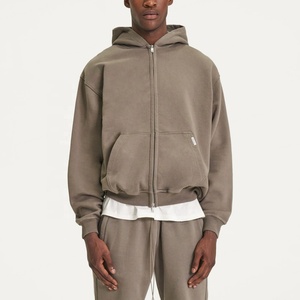 Sweat à capuche streetwear à double fermeture éclair en gros, coton lourd, surdimensionné, épaules tombantes, sweat à capuche personnalisé à fermeture éclair, coupe courte, pour hommes - Product Image 1