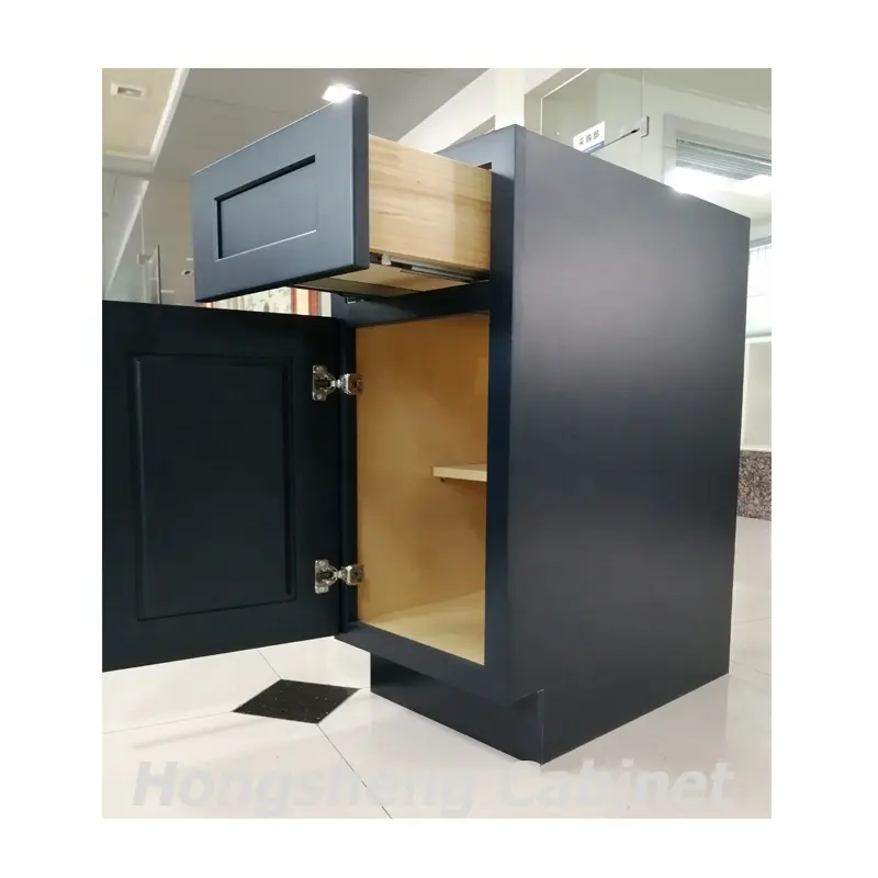 Wholesale Kitchen Cabinetry Blue Shaker Style Cabinets with Solid Wood from Vietnam Factory