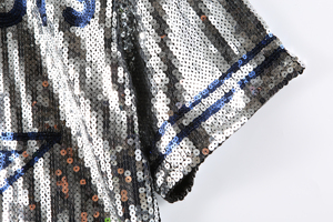 Women's <strong>Silver</strong> Blue Crop <strong>Top</strong> with <strong>Sequins</strong> Casual Short Crop <strong>Top</strong> for Fans Club Parties - Product Image 4