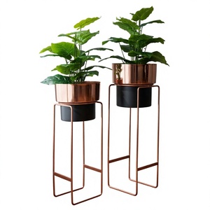 Support à fleurs moderne en métal avec finition cuivrée pour plantes vertes d'intérieur, design minimaliste, décoration intérieure - Product Image 2