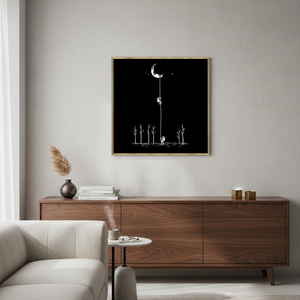 Astronaut Moon Climbing Canvas - Minimalist Surreal Sci-Fi Art Print,<b>GOLD</b> <b>FRAMED</b> CANVAS - Product Image 3