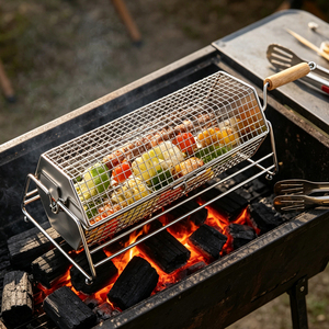 Productos en Oferta WELAND, Accesorios para Barbacoa, Cesta de Asar Cilíndrica de Acero Inoxidable 304, Cestas Giratorias para Asar - Product Image 4