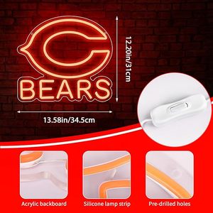 Letrero de Neón LED de Fútbol Americano BEARS, Luz de Neón para Decoración de Pared, Regulable, Letrero Naranja de Equipo de Fútbol Americano para Cuarto de Hombre - Product Image 2