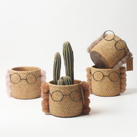 Pot de fleurs en ciment de style nordique, design rétro en panier tressé, utilisation modulaire sur bureau/sol, plante en pot simple et créative, rose verte