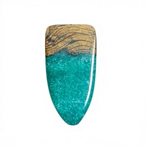 Pendentif en résine époxy fait main avec incrustation de bois, finition pailletée turquoise, forme irrégulière, objet d'art de collection, bijou d'amour pour mariage - Product Image 1
