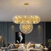 Lustre Moderne Effet Feu d'Artifice en Cristal Doré, Grand Luminaire Suspendu de Luxe Type Pissenlit