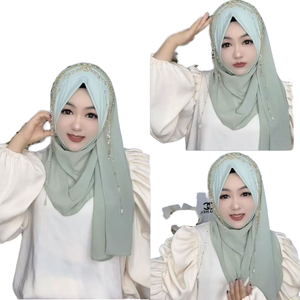 Hijab de luxe de Malaisie, voile perlé de qualité supérieure, chic, respirant, doux, instantané, en jersey, pour femmes musulmanes - Product Image 3