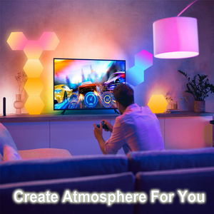 Led créative bricolage application intelligente et commande vocale musique synchronisation <span class=keywords><strong>quantique</strong></span> nid d'abeille hexagone lumière de nuit cadeau ambiant mur plafonnier - Product Image 3