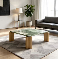 Table basse carrée moderne en marbre naturel avec pieds en bois massif, table de salon de luxe, table à thé, meuble d'appoint pour la maison