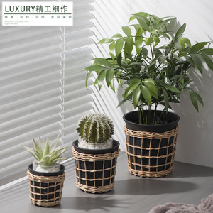 Willow Woven Flower <b>Pots</b> For <b>Succulents</b> Plastic Planters Desktop Green Plants Circular Design XH24-440 - Product Image 5