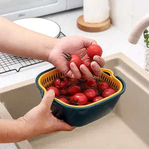 Plastik mutfak 6 parça set kalınlaşmak çift katmanlı çok fonksiyonlu drenaj su depolama meyve sebze çamaşır sepeti