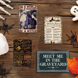 Ensemble de panneaux métalliques Halloween Rules Believe Magic, décoration d'intérieur effrayante, cadeau pour les fans de fantasy, art mural - Product Image 4
