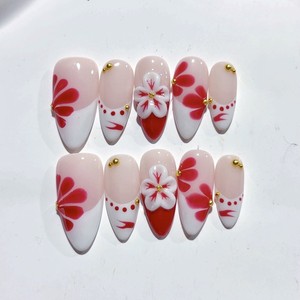 Nouveau Produit Idées 3D Fleur Acrylique Nail Art Moyen Amande Pas Cher Rose Kawaii 10Pcs Manucure Fait Main Long Amande Presse sur <span class=keywords><strong>Ongles</strong></span> - Product Image 2