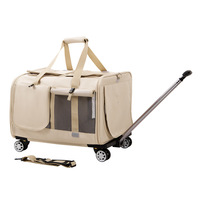 Sac de transport pour chat à double compartiment avec roulettes amovibles, sac de transport à roulettes pour animaux de compagnie