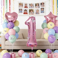 Ensemble de décoration pour fête de premier anniversaire, ballons en feuille métallisée à paillettes, ballons en feuille métallisée en forme d'étoile et de cœur, ensemble de bannières