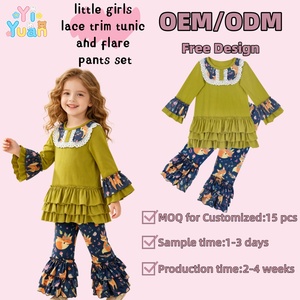 Completo da <span class=keywords><strong>bambina</strong></span> 2 pezzi con stampa floreale <span class=keywords><strong>volpe</strong></span> del bosco, top a tunica a maniche lunghe con volant in pizzo <span class=keywords><strong>e</strong></span> pantaloni a zampa a strati con volant, set boutique per bambini - Product Image 1