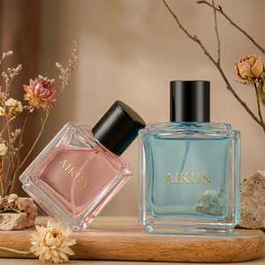 Aikun Low MOQ Fast Response 50ml 100ml Square Glass Black Cap Gold Logo Black <b>Box</b> Perfume <b>Gift</b> Set For Ecommerce Custom Scent - Product Image 3