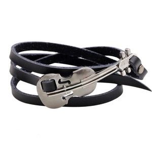 Bracelet à breloques violon en cuir véritable et alliage de zinc, bijou fantaisie, accessoire cadeau - Product Image 1