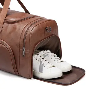 Высококачественная мужская деловая сумка с логотипом под заказ, водонепроницаемая коричневая Дорожная Спортивная Сумка из искусственной кожи
