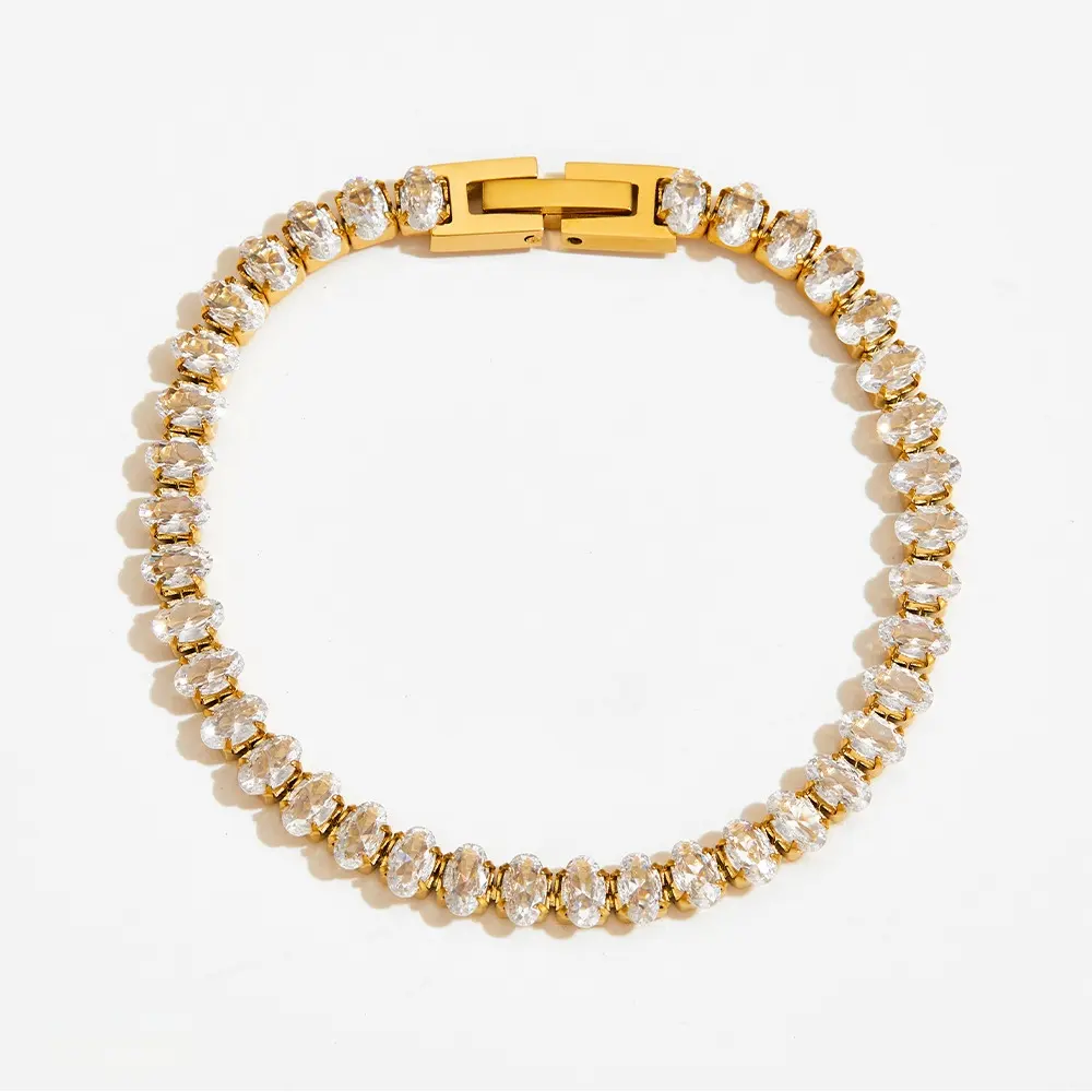 18k Gold Plated Stainless Steel Diamond Bling Baguette Tennis Bracelet