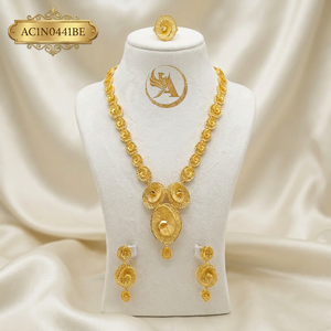 African Spiral Design Gold Plated Brass Flower Box Chain <b>Statement</b> <b>Necklace</b> Set for Women Party Jewelry - Product Image 1