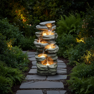 Fontaine d'eau en pierre d'extérieur 30,7 pouces avec éclairage LED, design rustique pour la décoration de jardin et de patio - Product Image 2