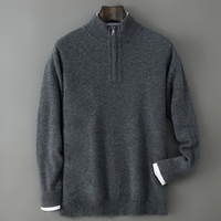 Pull en laine pure à col montant et demi-zip pour homme, haut tricoté décontracté à manches longues, logo personnalisé disponible
