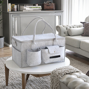 Panier de rangement de produits pour bébé multifonctionnel gris portable avec couvercle adapté au stockage de produits pour bébé - Product Image 2