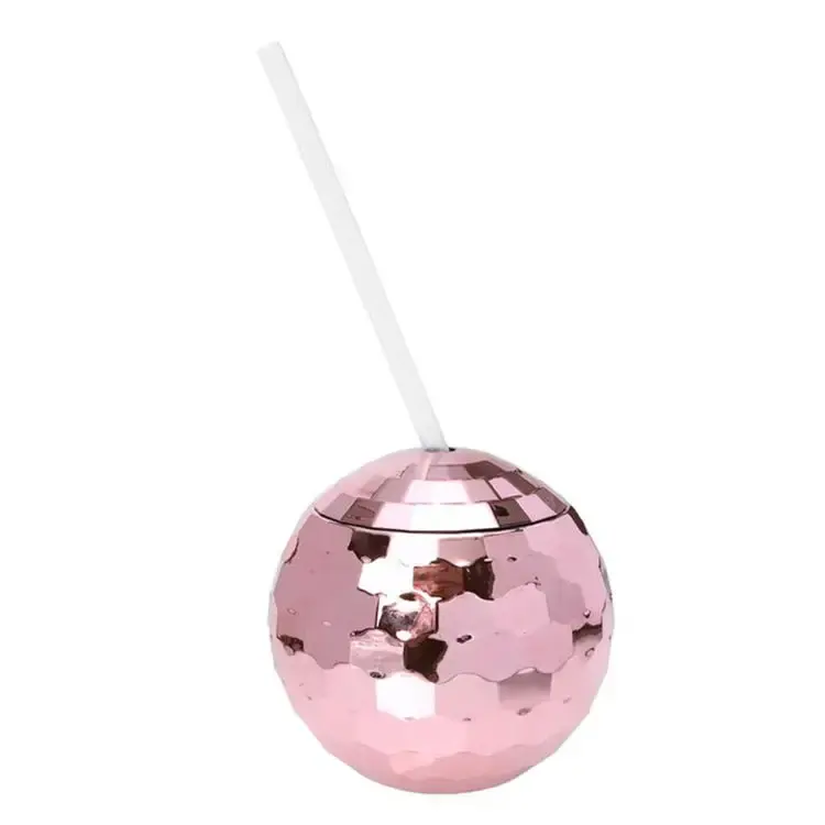 Pink Disco Party Trink ball Cup United Plastik becher Round Ball Shape Plastik flasche Getränke becher mit Strohhalm