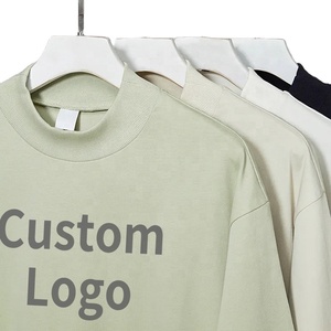 Oem 300Gsm Drop Shoulder Algodón Desgastado Ancho Alto Mock Neck Plain Heavy Weight Heavyweight Camisetas Camiseta personalizada de gran tamaño - Product Image 1