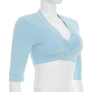 Viviblook Y26TP217 Top Corto Sexy de Verano para Mujer con Cuello en V y Botones - Product Image 2
