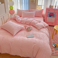 Juego de Cama de Poliéster Suave Color Blanco Crema Estilo Francés con Lazos y Encaje, Nuevo Juego de Sábanas y Funda Nórdica