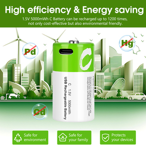 USB-<strong>C</strong> Rechargeable <strong>C</strong> <strong>Cell</strong> <strong>Batteries</strong> 5000mWh 3333mAh <strong>C</strong> Size Lithium Ion <strong>Battery</strong> 1.5V LR14 <strong>Battery</strong> for Home Appliances - Product Image 2
