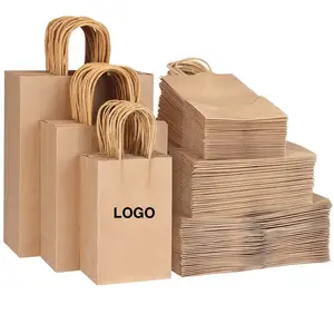 Sacchetto di carta Kraft riciclata marrone con Logo personalizzato con manico Bolsas De Papel Kraft Personalizada sacchetto di carta da imballaggio per alimenti da forno