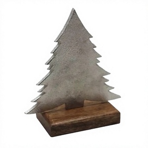 Antique X Mas Tabletop Tree Decoration Rough Nickel Finishing Aluminum and Wood with Base <b>Christmas</b> Decorative Product - Product Image 1