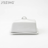 Vente en gros de beurrier en porcelaine blanche de haute qualité Jozing avec couvercle - 2 pièces, 7 pouces, beurrier en céramique moderne pour hôtel, maison, cuisine