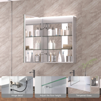 Gabinete de Espejo LED Inteligente Montado en la Pared, Puerta Única, Interruptor con Sensor de Movimiento, Estantes Ajustables, Tamaño Personalizado para Baño
