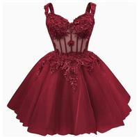 Nouvelle Robe de Soirée Personnalisée en Dentelle, Sexy, Col en V, Florale, Courte, pour Quinceañera, Robe de Bal Courte à Bretelles Fines