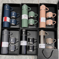 Coffret Cadeau Bouteille Isotherme Écologique en Acier Inoxydable 304 de 500 ml avec Trois Tasses – Isolation Thermique 6-12h pour Voyage et Affaires