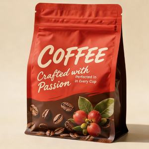 Sachet de café personnalisé en aluminium imprimé avec fermeture à glissière, fond plat, valve d'air, pochette d'emballage de café haute barrière en PE blanc - Product Image 1