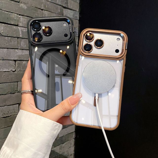 New Design Clear Magnetic Shockproof Phone Case Cover for iPhone 17 16 15 Pro Max with Camera Frame Holder Cell Phone Protector