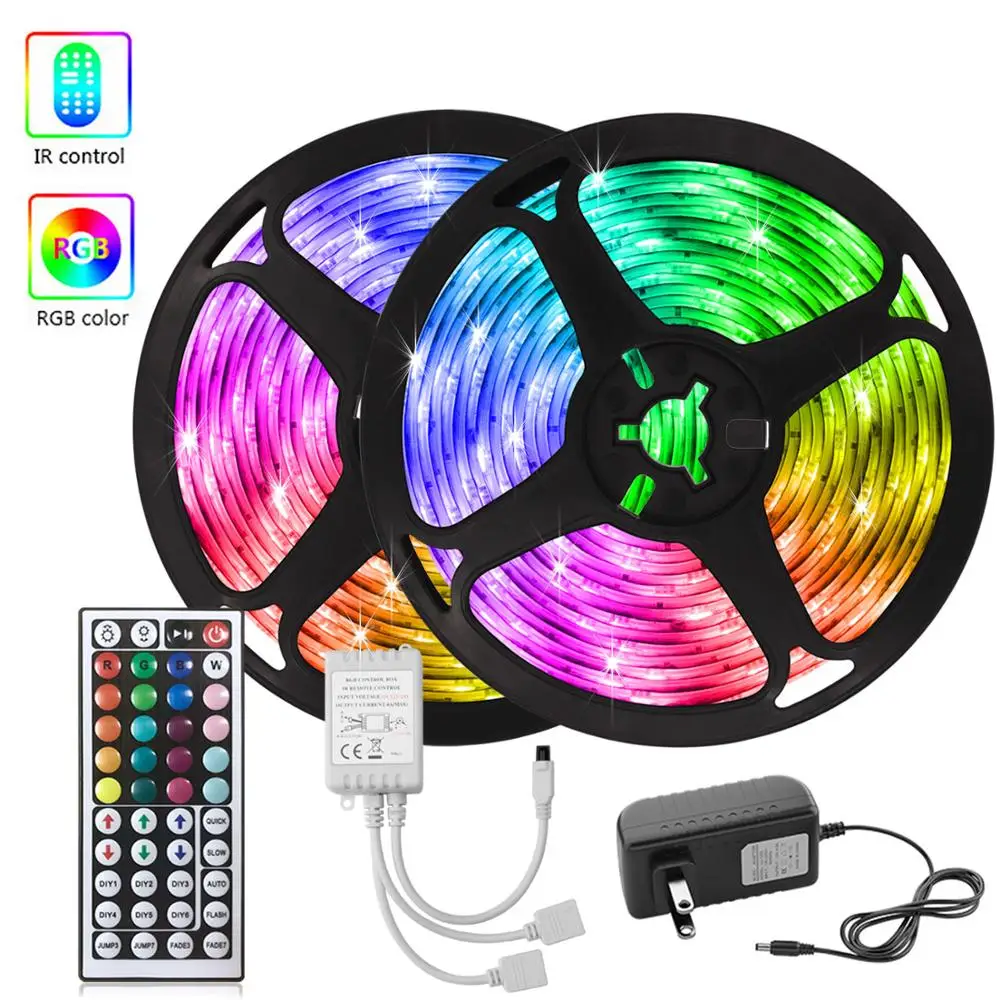 Bande lumineuse Flexible à Led smd 5050 avec télécommande 44 touches, ruban d'éclairage étanche, bricolage, Diy