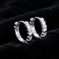 Boucles d'oreilles créoles en argent sterling 925 avec zircone cubique, plaqué rhodium, taille brillant rond, pour mariage et soirée, vente en gros