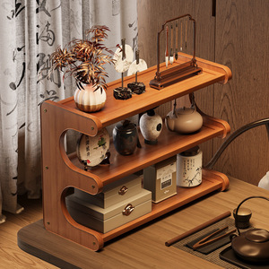 Desktop Shelving Unit 4 Layers Wood Storage Rack Office Organizer Home <b>Desk</b> Bookshelf Multipurpose Standing Type - Product Image 3