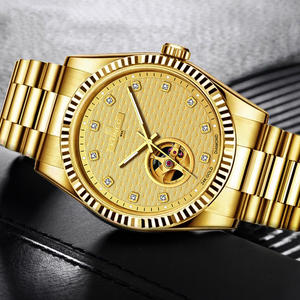 Reloj Automático de Lujo para Hombre MIGE, Esfera Esqueleto con Diamantes en Oro de 24K, Correa de Acero Inoxidable, Resistente al Agua, Reloj de Pulsera para Negocios - Product Image 3