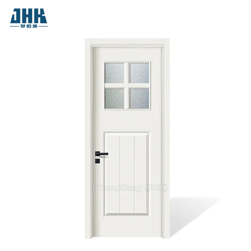 JHK-G32 15 lites full view wooden swing door with smooth white primer kitchen modern interior doors glass flush door price