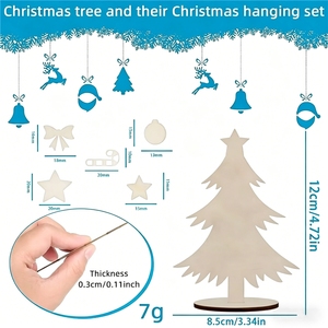 Tailai - Adornos Navideños de <span class=keywords><strong>Madera</strong></span> Contrachapada para Escritorio, 3 Piezas, con Base Desmontable, Diseño Art <span class=keywords><strong>Deco</strong></span> con Patrón de Plantas, <span class=keywords><strong>Madera</strong></span> Natural - Product Image 4