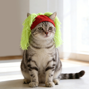 Ensemble de perruques amusantes pour animaux de compagnie, chats, petits chiens, perruque tressée en fil réglable, perruque <span class=keywords><strong>bob</strong></span>, pince à cheveux avec nœud, accessoire <span class=keywords><strong>photo</strong></span> pour Halloween et cosplay - Product Image 2