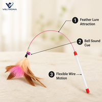 Baguette de chat en plumes arc-en-ciel avec fil d'acier haute élasticité, plumes naturelles, perles à clochettes, poignée ergonomique, jouet interactif manuel