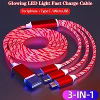 Cargador de Teléfono con Luz LED Brillante 3 en 1, Cable Luminoso con Funda de TPE para iPhone 14, para S6, USB Tipo C